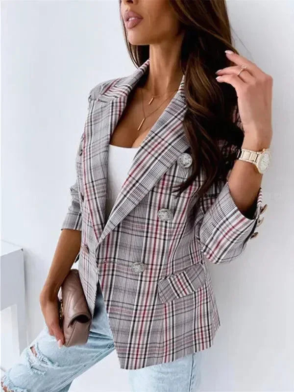 Women's Plaid Trench Coat Slim Fit Lightweight Style
