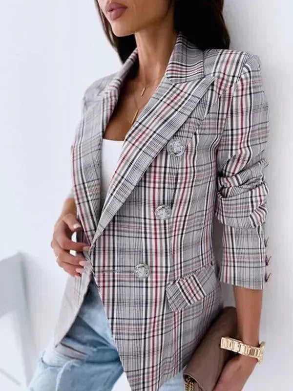 Women's Plaid Trench Coat Slim Fit Lightweight Style