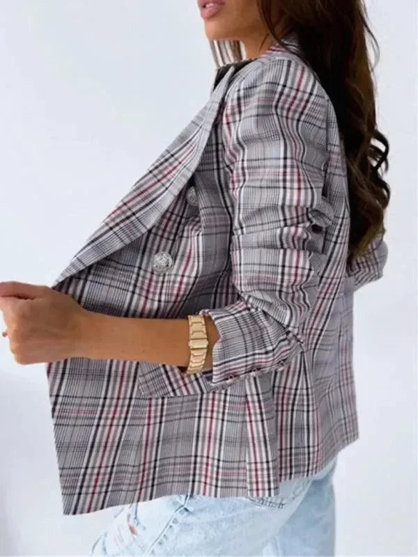 Women's Plaid Trench Coat Slim Fit Lightweight Style