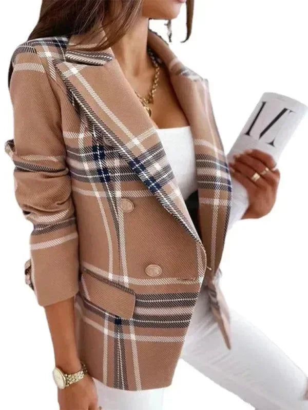 Women's Plaid Trench Coat Slim Fit Lightweight Style