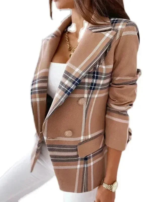 Women's Plaid Trench Coat Slim Fit Lightweight Style