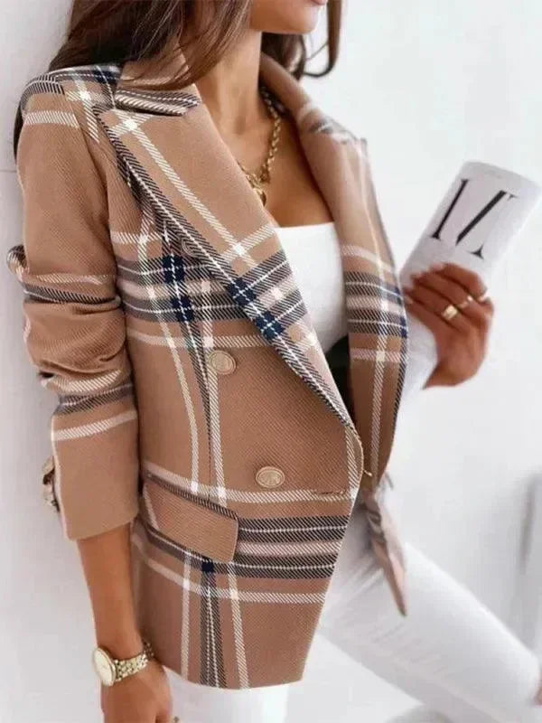 Women's Plaid Trench Coat Slim Fit Lightweight Style