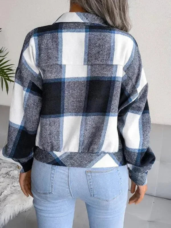 Women's Plaid Trucker Coat Loose Fit Casual Style