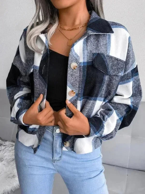 Women's Plaid Trucker Coat Loose Fit Casual Style