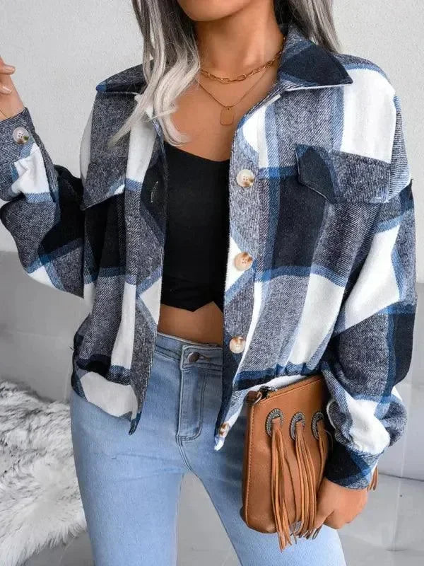 Women's Plaid Trucker Coat Loose Fit Casual Style