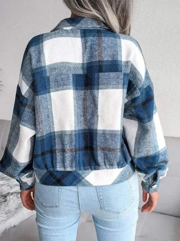 Women's Plaid Trucker Coat Loose Fit Casual Style