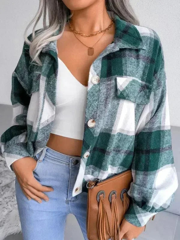 Women's Plaid Trucker Coat Loose Fit Casual Style