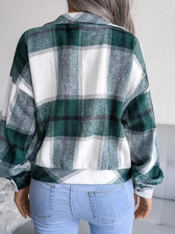 Women's Plaid Trucker Coat Loose Fit Casual Style