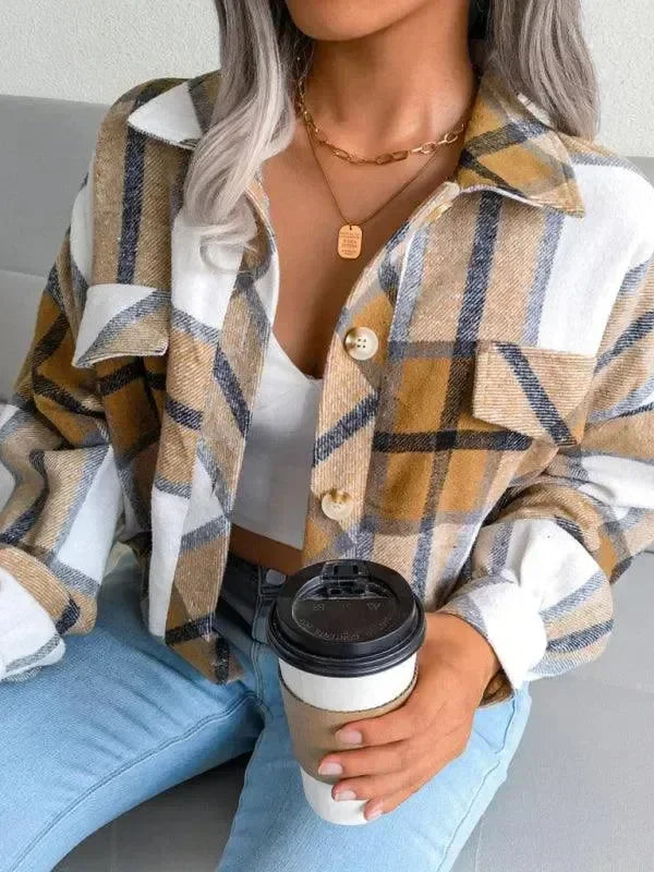 Women's Plaid Trucker Coat Loose Fit Casual Style
