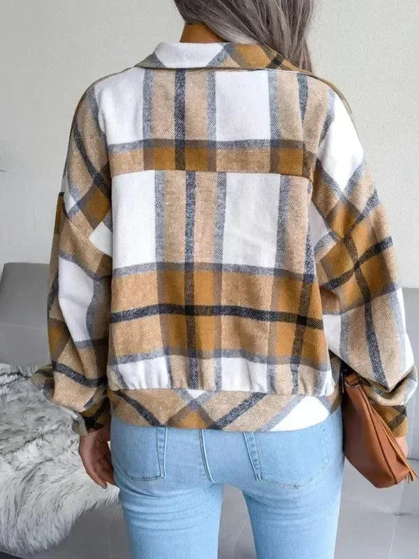 Women's Plaid Trucker Coat Loose Fit Casual Style