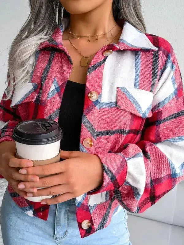 Women's Plaid Trucker Coat Loose Fit Casual Style