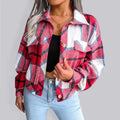 Women's Plaid Trucker Coat Loose Fit Casual Style