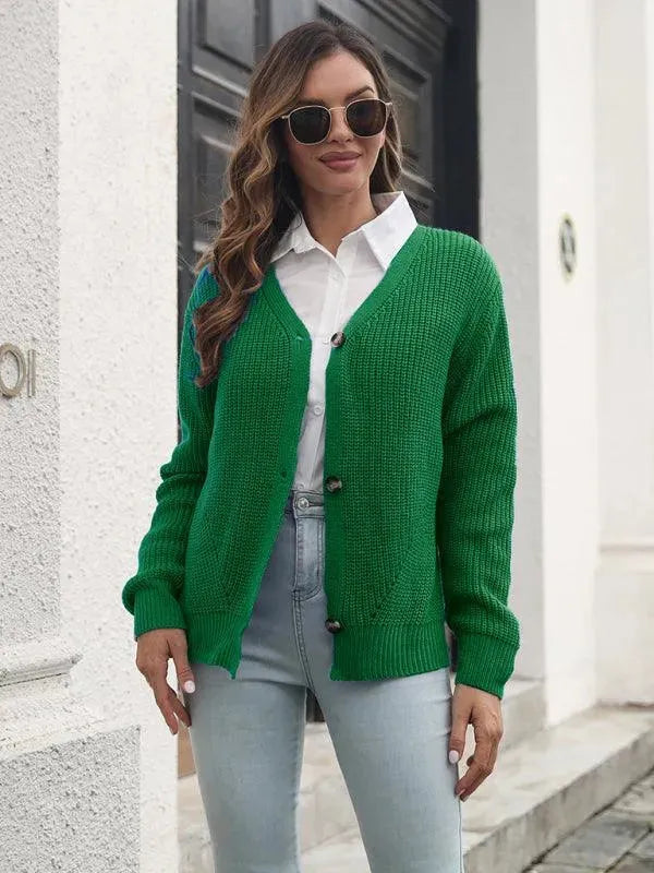 Women's Relaxed Fit V-Neck Button Cardigan Sweater