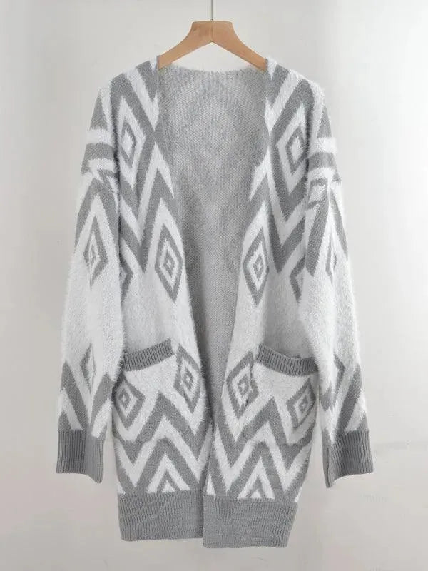 Women's Retro Diamond Longline Cardigan Sweater