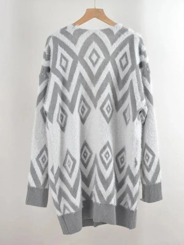Women's Retro Diamond Longline Cardigan Sweater