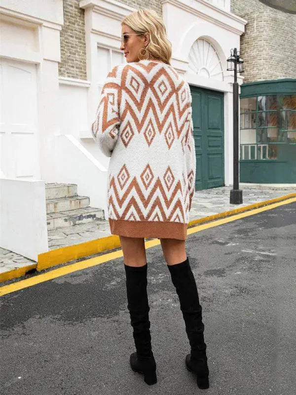 Women's Retro Diamond Longline Cardigan Sweater