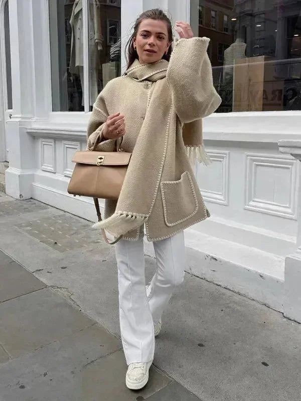 Women's Shawl Coat Fringed Hem Warm Style
