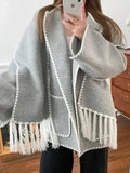 Women's Shawl Coat Fringed Hem Warm Style