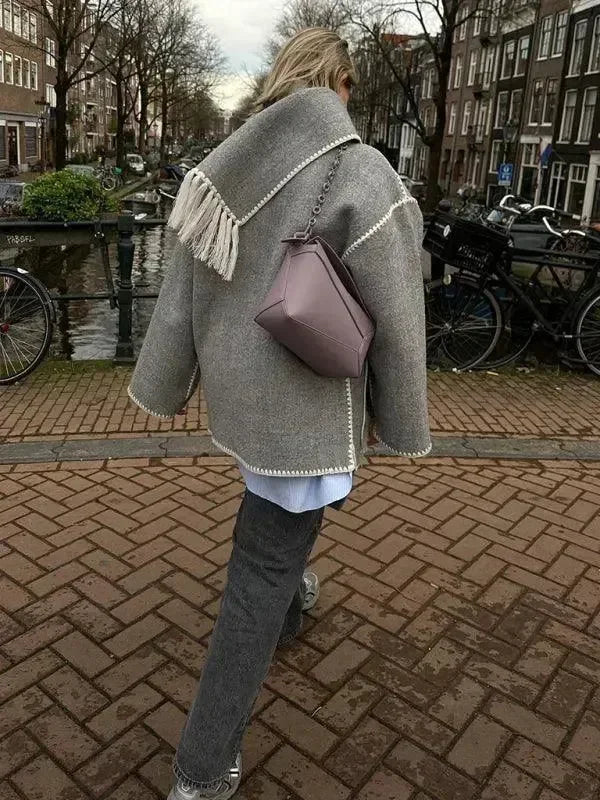 Women's Shawl Coat Fringed Hem Warm Style