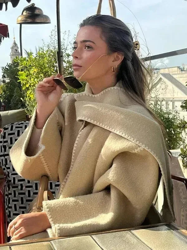 Women's Shawl Coat Fringed Hem Warm Style