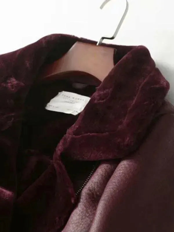 Women's Shearling Motorcycle Coat Belted Casual Style