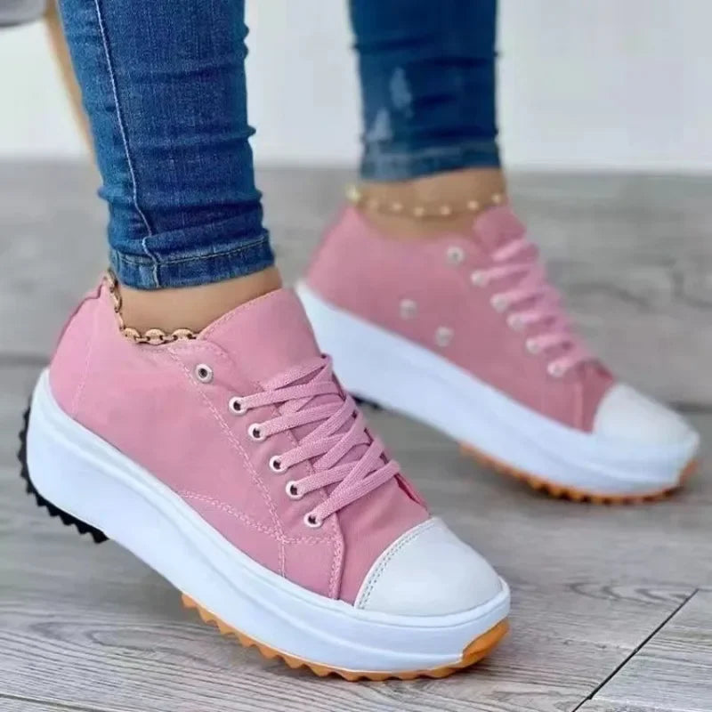 Women's Sneakers - Low-Top Women Flat Sneakers - Lace-Up All-Season Shoes