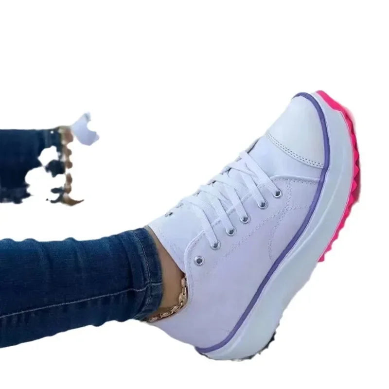 Women's Sneakers - Low-Top Women Flat Sneakers - Lace-Up All-Season Shoes