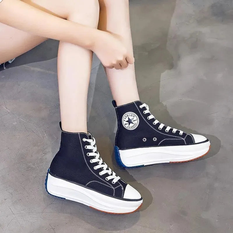 Women's Sneakers - Low-Top Women Sneakers - Platform Lace-Up Spring-Summer Shoes