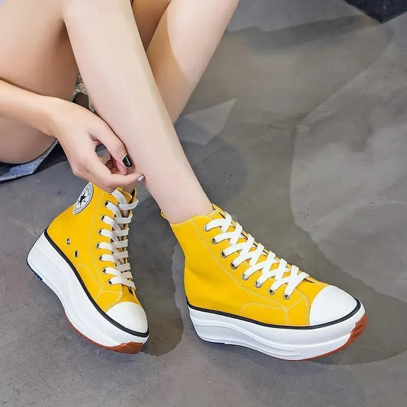 Women's Sneakers - Low-Top Women Sneakers - Platform Lace-Up Spring-Summer Shoes