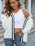 Women’s Striped V-Neck Cardigan Sweater – Button Front