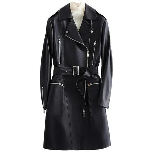 Women's Structured Leather Coat Longline Modern Style