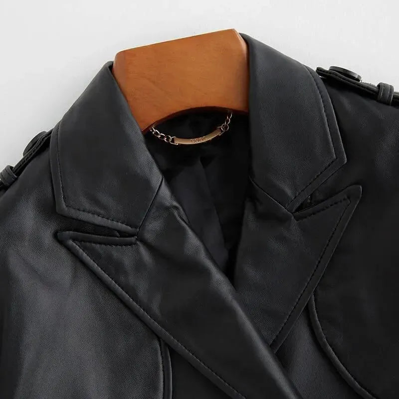 Women's Tailored Leather Trench Coat Structured Style