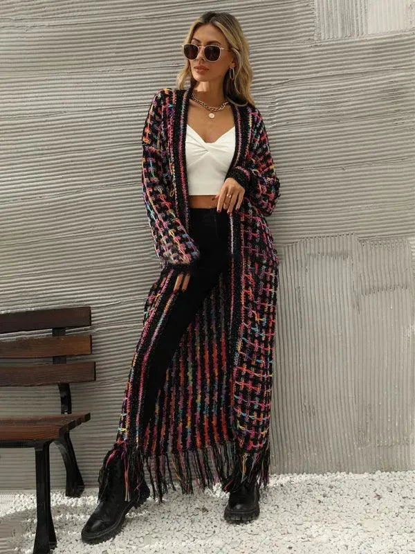 Women's Tassel Longline Open Front Cardigan Sweater