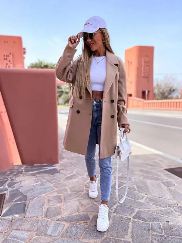 Women's Trench Coat Double Breasted Knee Length