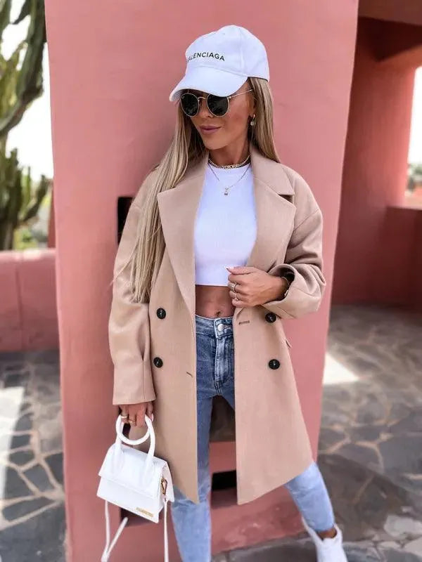 Women's Trench Coat Double Breasted Knee Length
