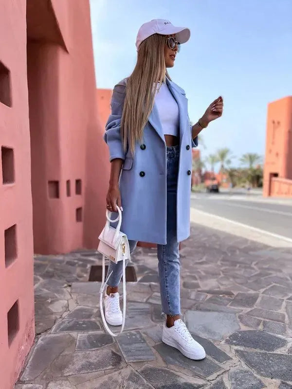 Women's Trench Coat Double Breasted Knee Length