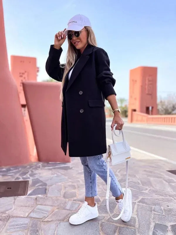 Women's Trench Coat Double Breasted Knee Length