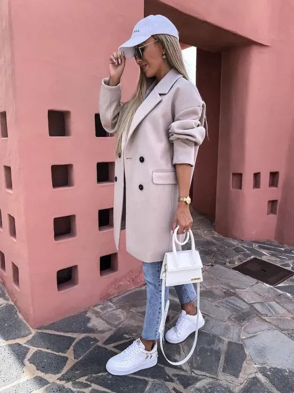 Women's Trench Coat Double Breasted Knee Length