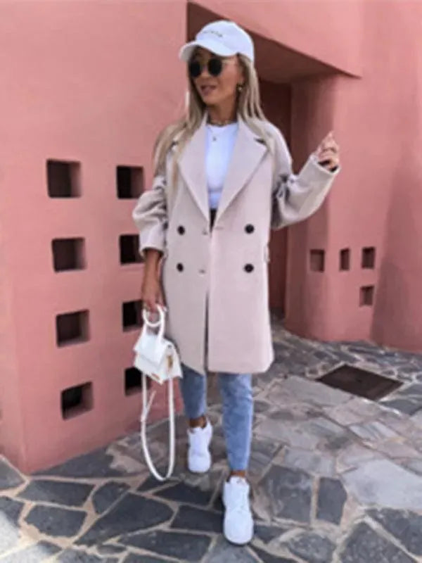 Women's Trench Coat Double Breasted Knee Length