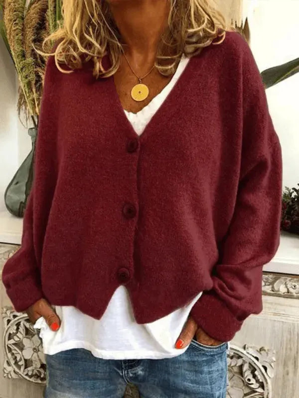 Women’s V-Neck Button Cardigan Sweater – Relaxed Spring Layer