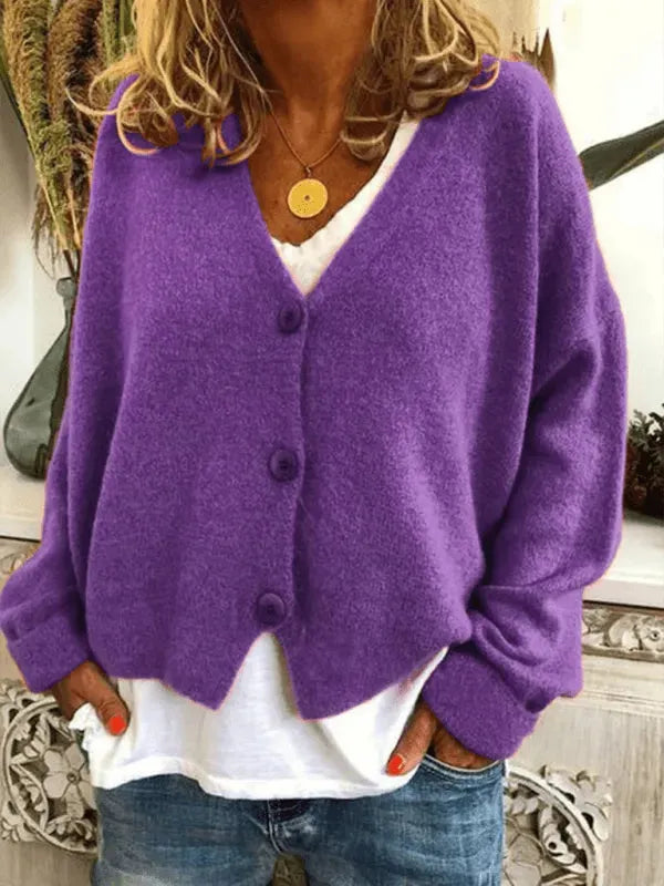 Women’s V-Neck Button Cardigan Sweater – Relaxed Spring Layer