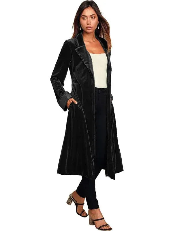 Women's Velvet Coat Longline Open Front Style