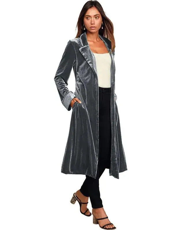 Women's Velvet Coat Longline Open Front Style