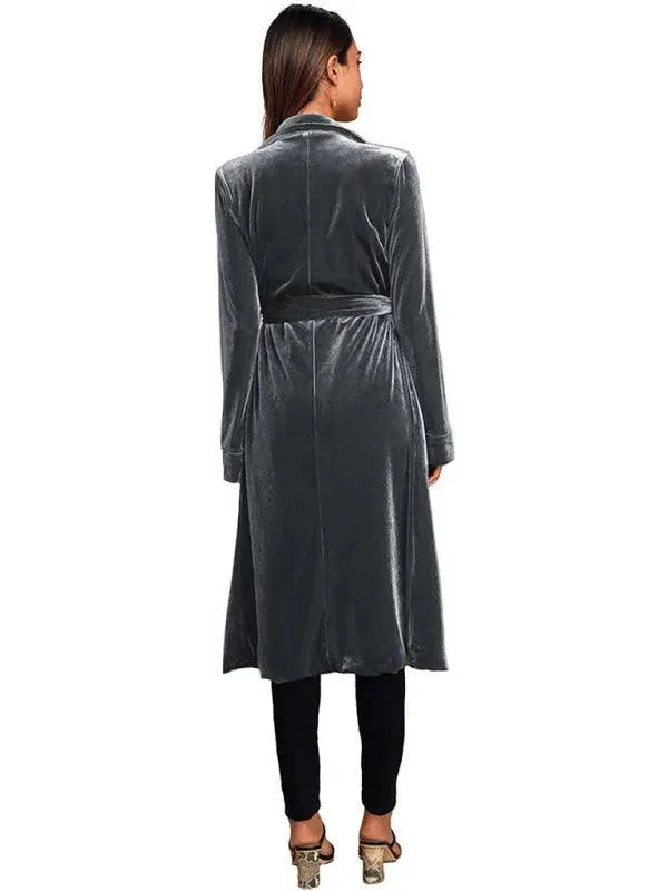 Women's Velvet Coat Longline Open Front Style