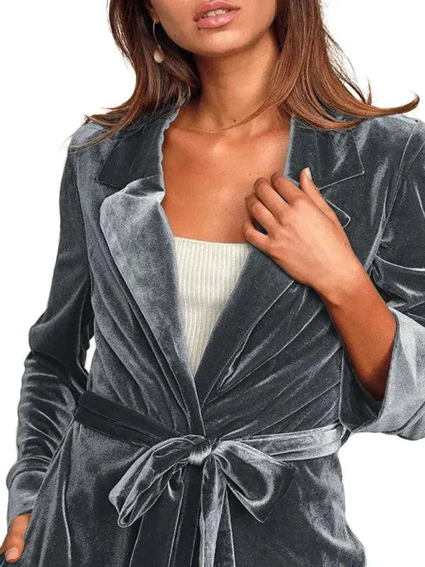 Women's Velvet Coat Longline Open Front Style