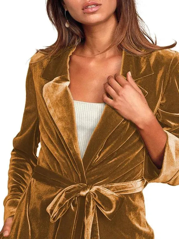 Women's Velvet Coat Longline Open Front Style