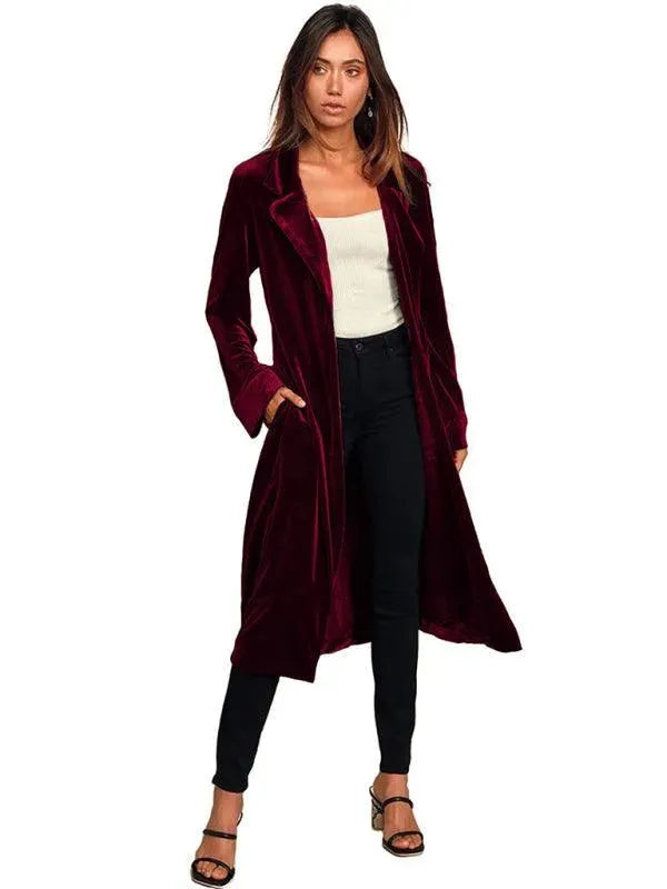 Women's Velvet Coat Longline Open Front Style