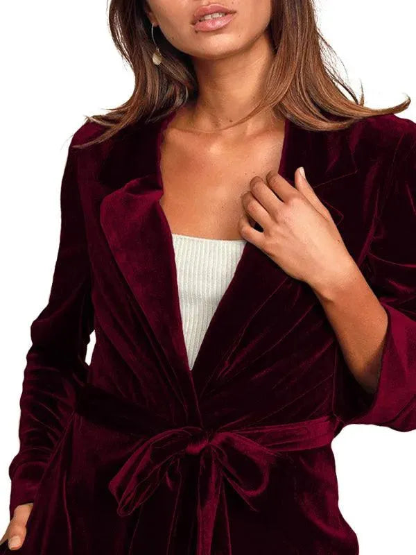 Women's Velvet Coat Longline Open Front Style