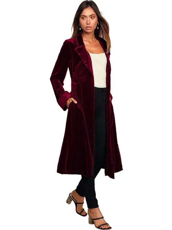Women's Velvet Coat Longline Open Front Style