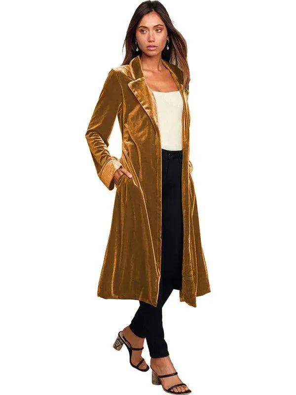Women's Velvet Coat Longline Open Front Style